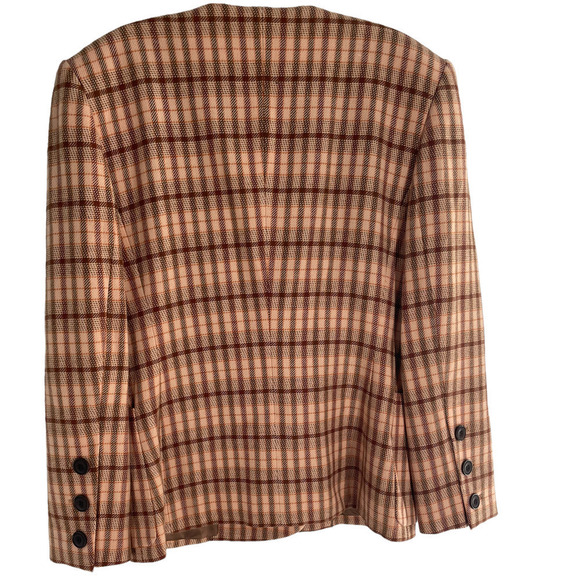 𝅺NWT ESCADA 80"S VINTAGE MARGARETHA LEY ORANGE WOOL CHECK BLAZER - Picture 5 of 8